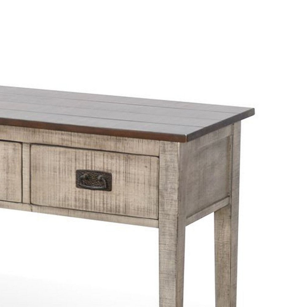 Camie Sofa Console Table, 48 Inch, 3 Drawers, Gray Solid Mahogany - BM340364