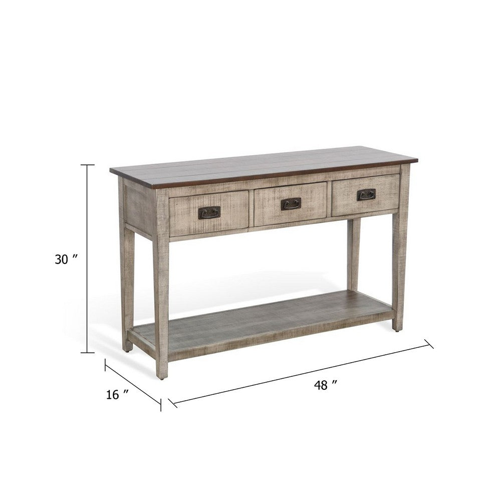 Camie Sofa Console Table, 48 Inch, 3 Drawers, Gray Solid Mahogany - BM340364