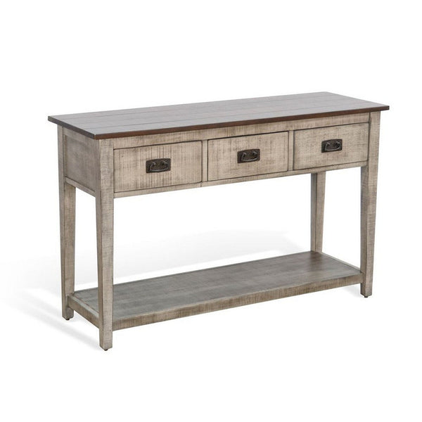 Camie Sofa Console Table, 48 Inch, 3 Drawers, Gray Solid Mahogany - BM340364