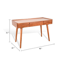 Amy Writing Desk, 48 Inch Rectangular Tabletop, 3 Drawers, Brown Solid Wood - BM340365