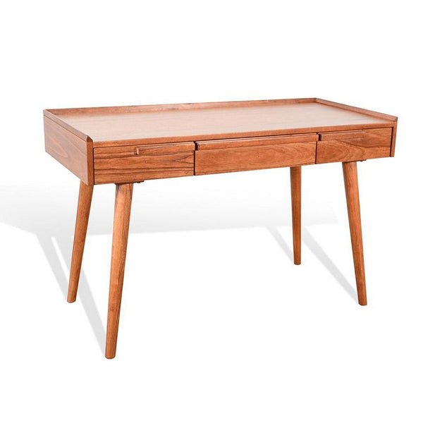 Amy Writing Desk, 48 Inch Rectangular Tabletop, 3 Drawers, Brown Solid Wood - BM340365
