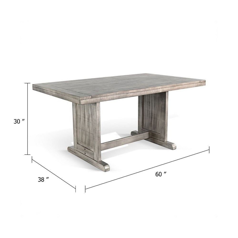 Zeka Dining Table, 60 Inch Top, Double Pedestal, Gray Solid Wood - BM340366