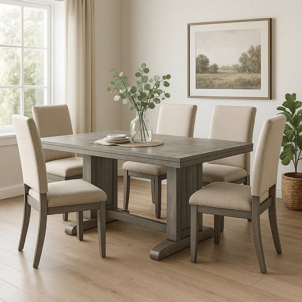 Zeka Dining Table, 60 Inch Top, Double Pedestal, Gray Solid Wood - BM340366