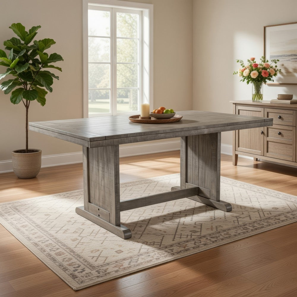 Zeka Dining Table, 60 Inch Top, Double Pedestal, Gray Solid Wood - BM340366