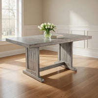 Zeka Dining Table, 60 Inch Top, Double Pedestal, Gray Solid Wood - BM340366
