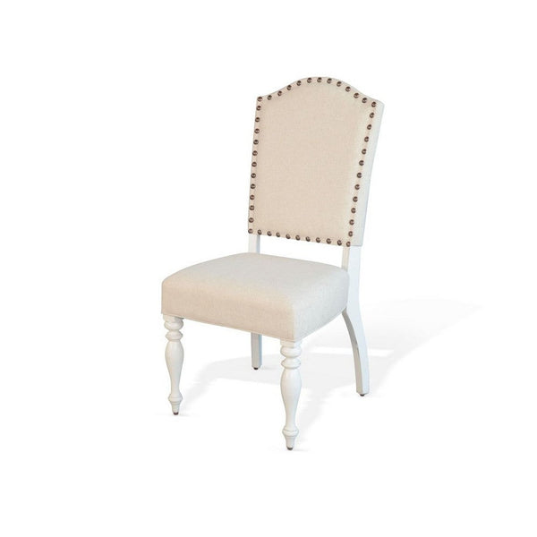 Orso Dining Side Chair Set of 2, Beige Cushioned, White Solid Mahogany - BM340367