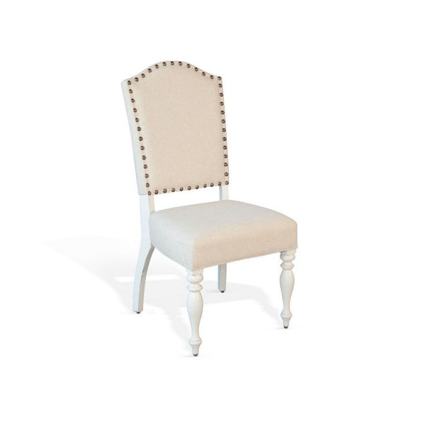 Orso Dining Side Chair Set of 2, Beige Cushioned, White Solid Mahogany - BM340367