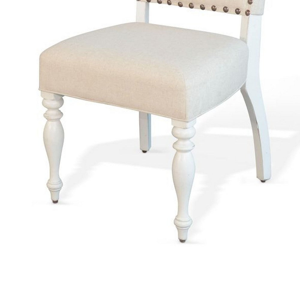 Orso Dining Side Chair Set of 2, Beige Cushioned, White Solid Mahogany - BM340367