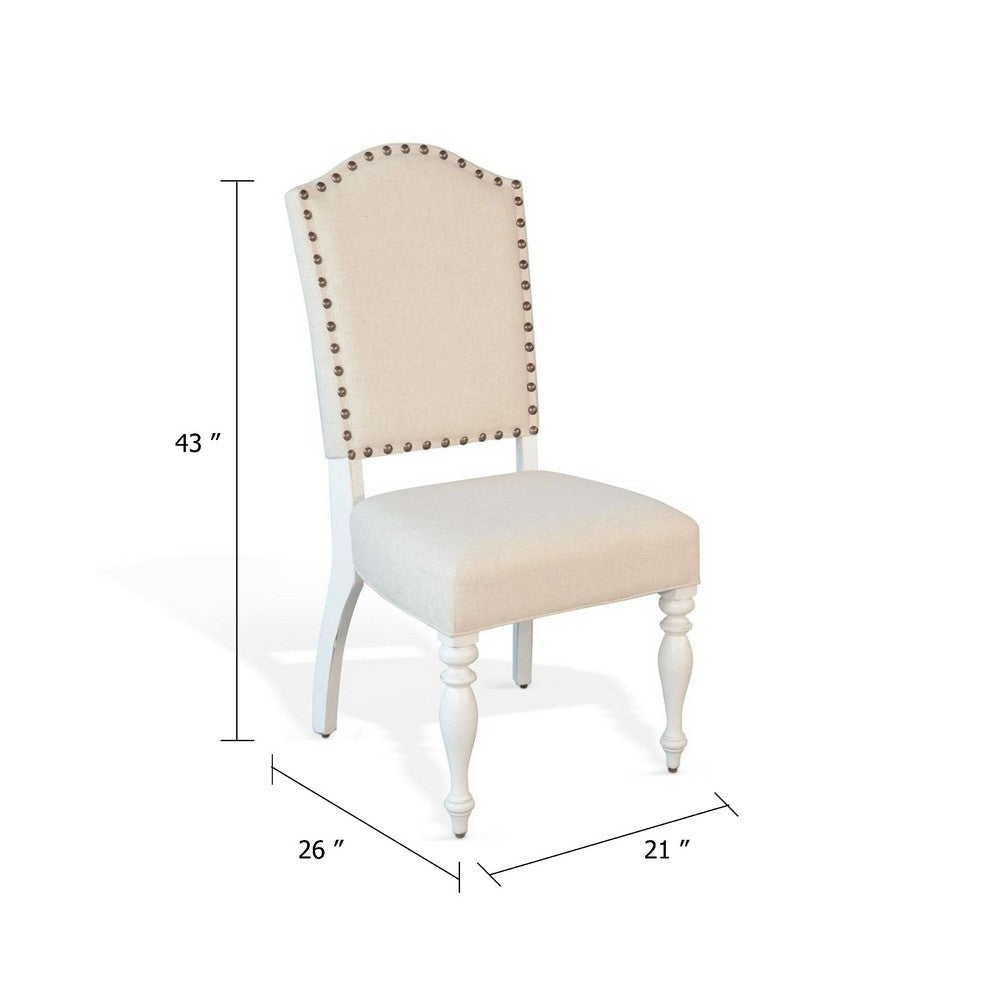 Orso Dining Side Chair Set of 2, Beige Cushioned, White Solid Mahogany - BM340367