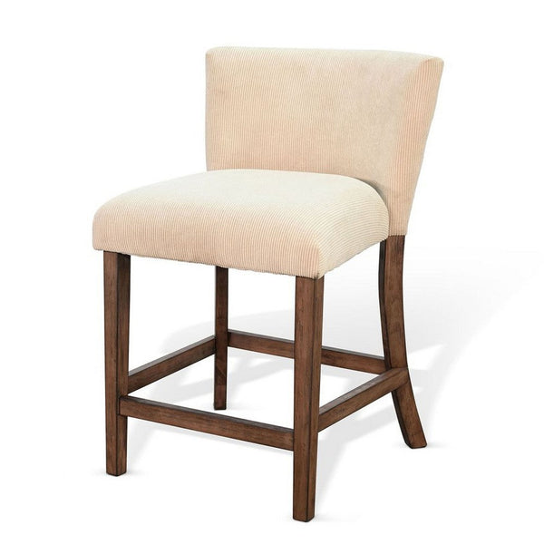 Giby Counter Stool Chair Set of 2, Beige, Dark Brown Solid Mahogany - BM340371