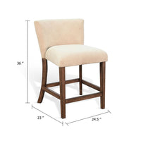 Giby Counter Stool Chair Set of 2, Beige, Dark Brown Solid Mahogany - BM340371
