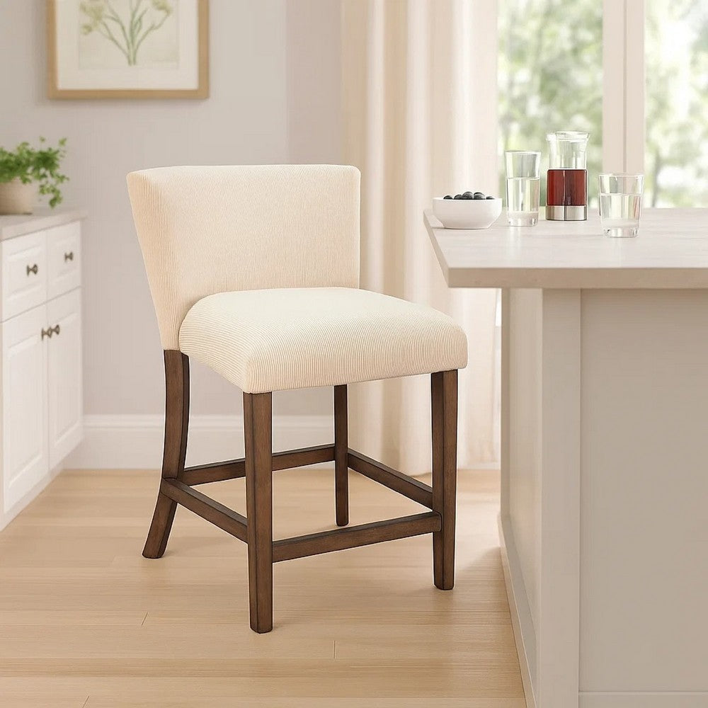 Giby Counter Stool Chair Set of 2, Beige, Dark Brown Solid Mahogany - BM340371