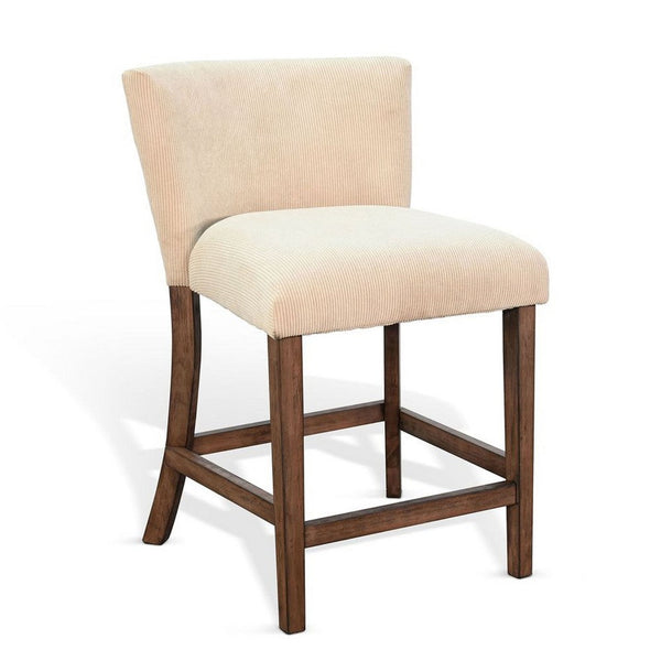 Giby Counter Stool Chair Set of 2, Beige, Dark Brown Solid Mahogany - BM340371