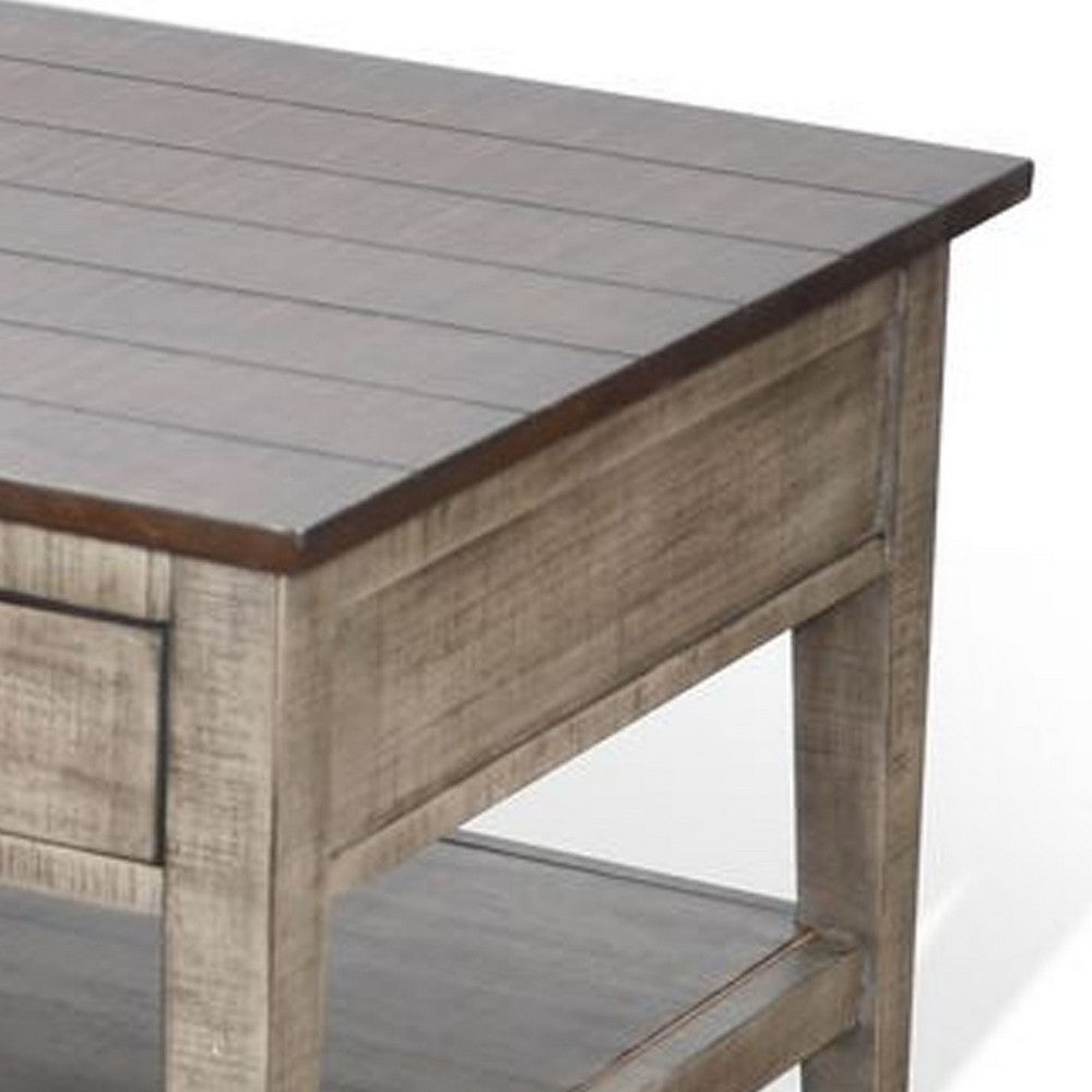 Camie Coffee Table, 48 Inch Top, 3 Drawers, Gray Solid Mahogany - BM340373