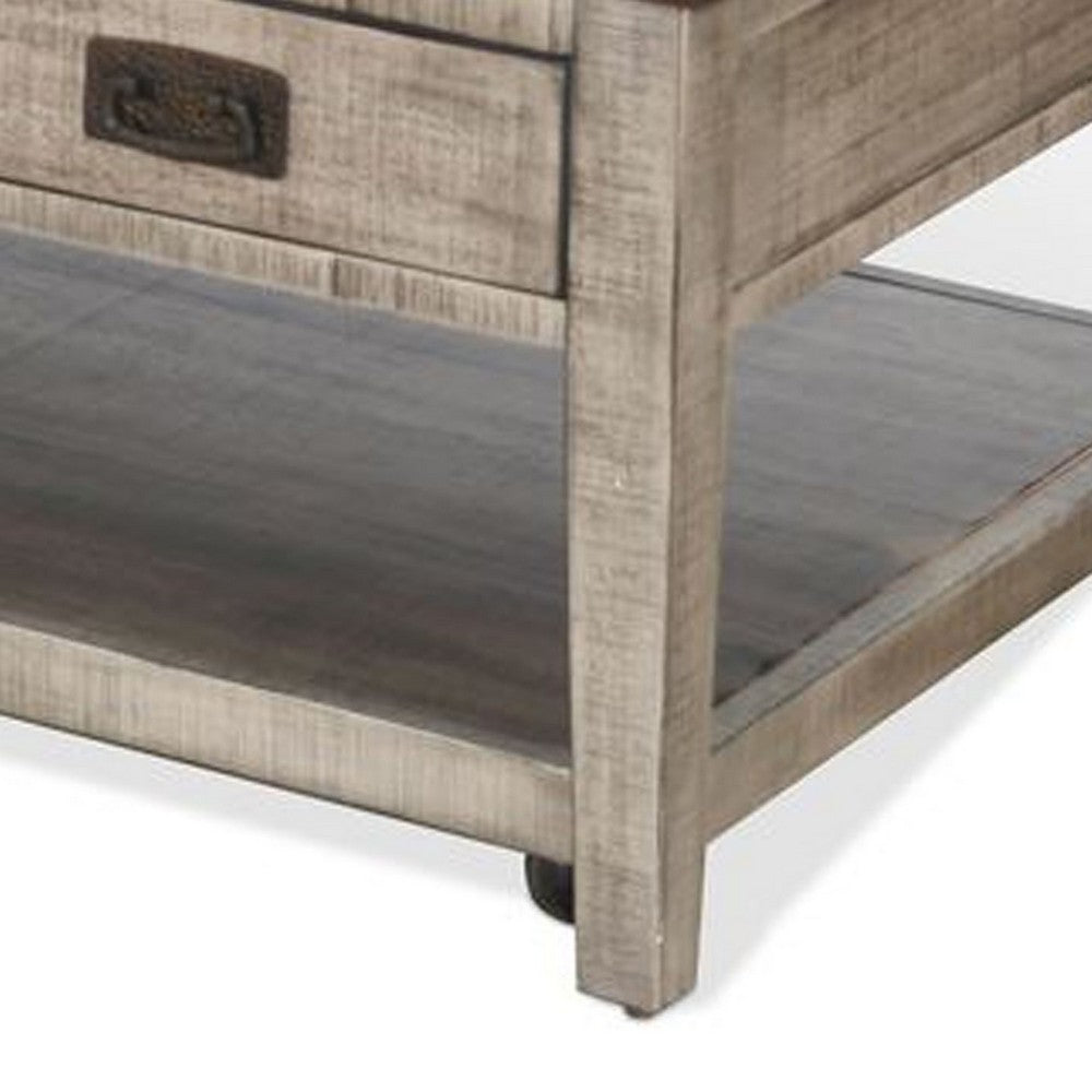 Camie Coffee Table, 48 Inch Top, 3 Drawers, Gray Solid Mahogany - BM340373