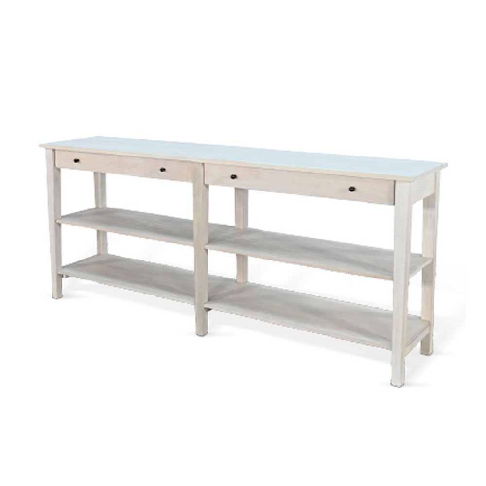 Meny Sofa Console Table, 71 Inch with Shelves, Light Gray Solid Wood - BM340376