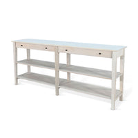 Meny Sofa Console Table, 71 Inch with Shelves, Light Gray Solid Wood - BM340376
