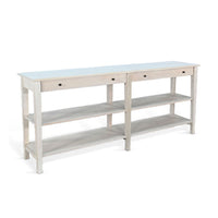 Meny Sofa Console Table, 71 Inch with Shelves, Light Gray Solid Wood - BM340376