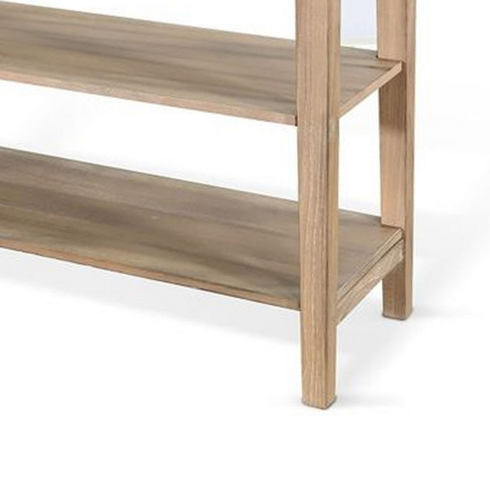 Meny Sofa Console Table, 71 Inch with Shelves, Brown Solid Wood - BM340377