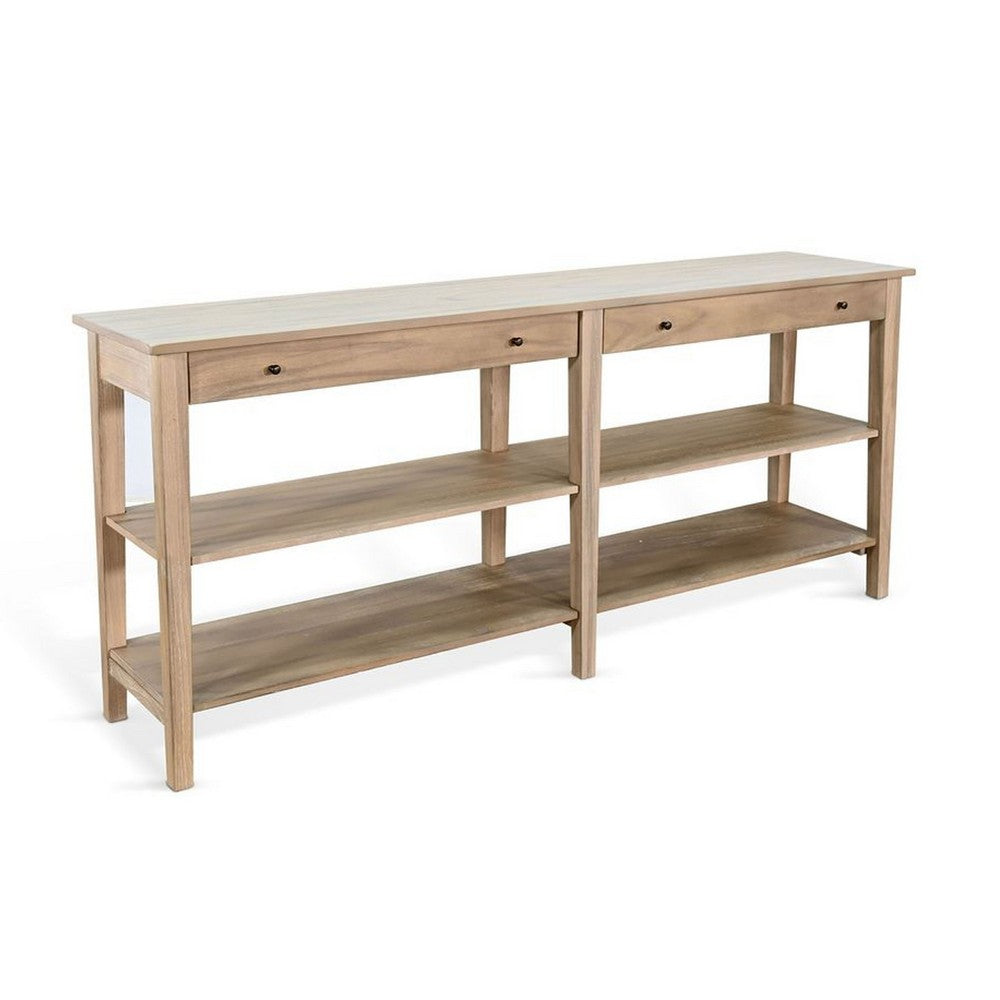 Meny Sofa Console Table, 71 Inch with Shelves, Brown Solid Wood - BM340377