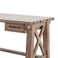 Anva Writing Desk, 58 Inch with Power Plug, Natural Brown Solid Mahogany - BM340378