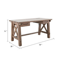 Anva Writing Desk, 58 Inch with Power Plug, Natural Brown Solid Mahogany - BM340378