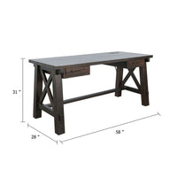 Anva Writing Desk, 58 Inch with Power Plug, Dark Brown Solid Mahogany - BM340379