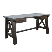 Anva Writing Desk, 58 Inch with Power Plug, Dark Brown Solid Mahogany - BM340379
