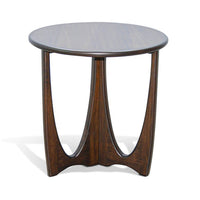 Natra Side End Table, 26 Inch Round, Cutout Base, Dark Brown Solid Wood - BM340380