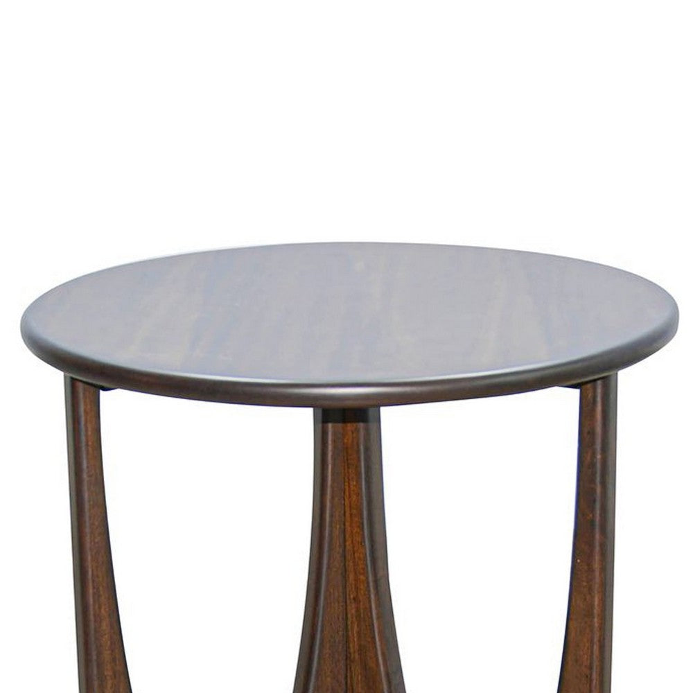 Natra Side End Table, 26 Inch Round, Cutout Base, Dark Brown Solid Wood - BM340380