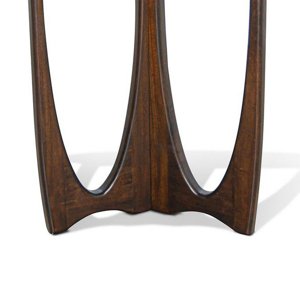 Natra Side End Table, 26 Inch Round, Cutout Base, Dark Brown Solid Wood - BM340380