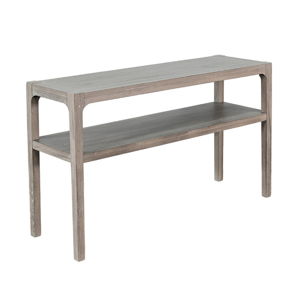 Fela Sofa Console Table, 48 Inch Top w Shelf, Natural Brown Solid Wood - BM340381