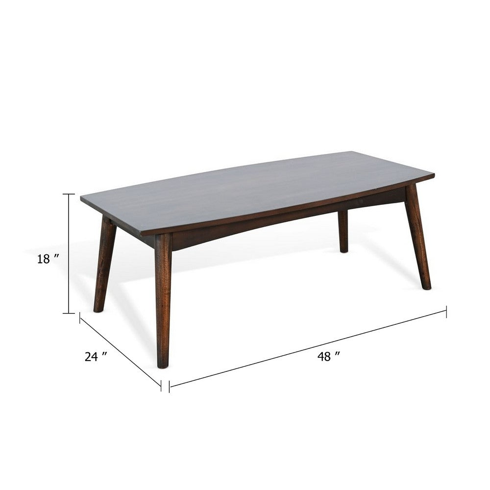 Neva Coffee Table, 48 Inch Rectangular, Dark Brown Solid Wood - BM340382