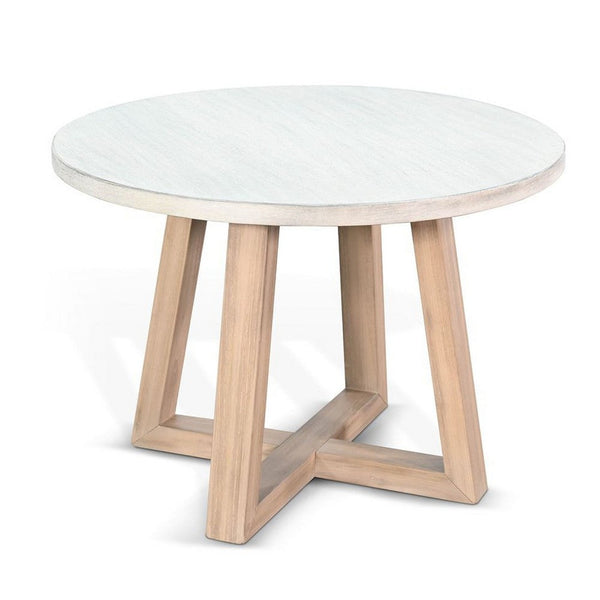 Dilly Side End Table, Cross Pedestal Base, Light Gray, 28 Inch Solid Wood - BM340383