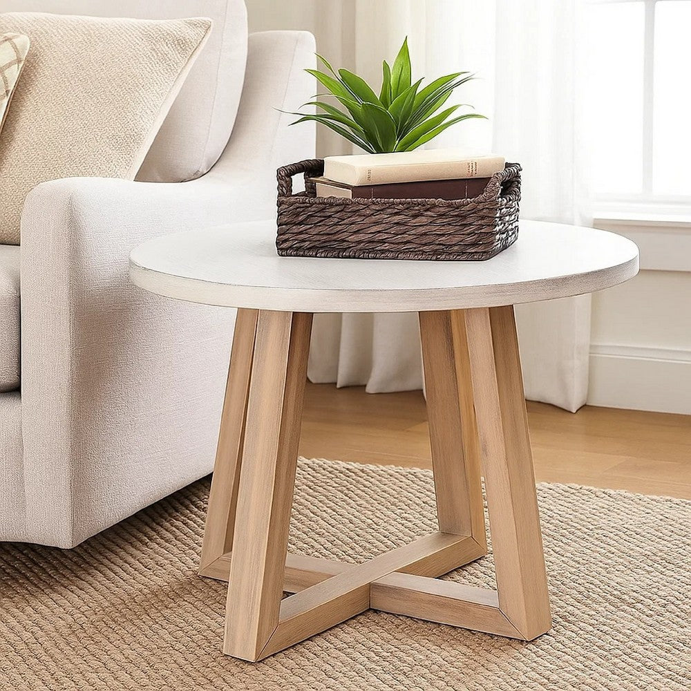 Dilly Side End Table, Cross Pedestal Base, Light Gray, 28 Inch Solid Wood - BM340383