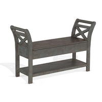 Demi 48 Inch Storage Bench, Lower Shelf, Rustic Blue Solid Wood - BM340385