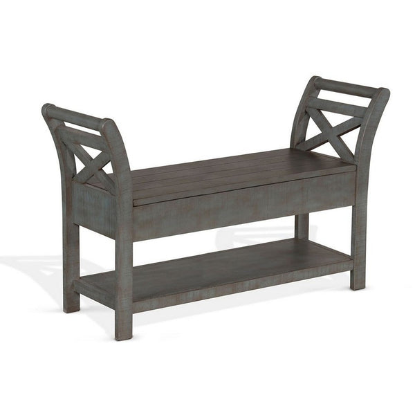 Demi 48 Inch Storage Bench, Lower Shelf, Rustic Blue Solid Wood - BM340385