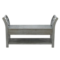 Demi 48 Inch Storage Bench, Lower Shelf, Rustic Blue Solid Wood - BM340385