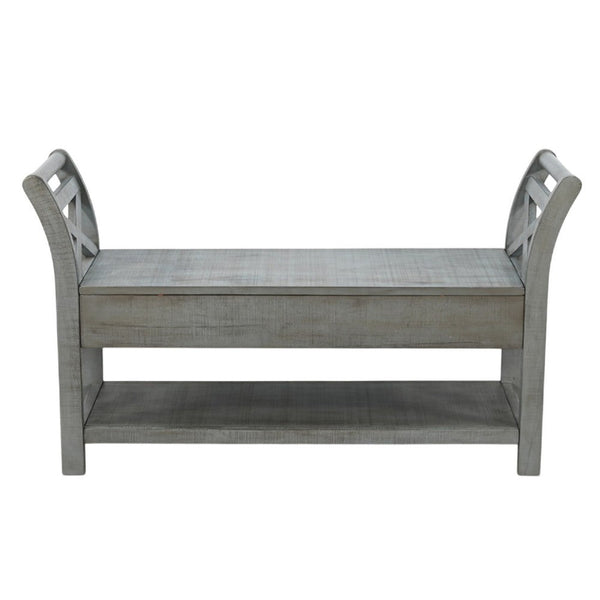 Demi 48 Inch Storage Bench, Lower Shelf, Rustic Blue Solid Wood - BM340385