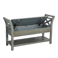 Demi 48 Inch Storage Bench, Lower Shelf, Rustic Blue Solid Wood - BM340385