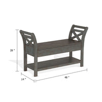 Demi 48 Inch Storage Bench, Lower Shelf, Rustic Blue Solid Wood - BM340385