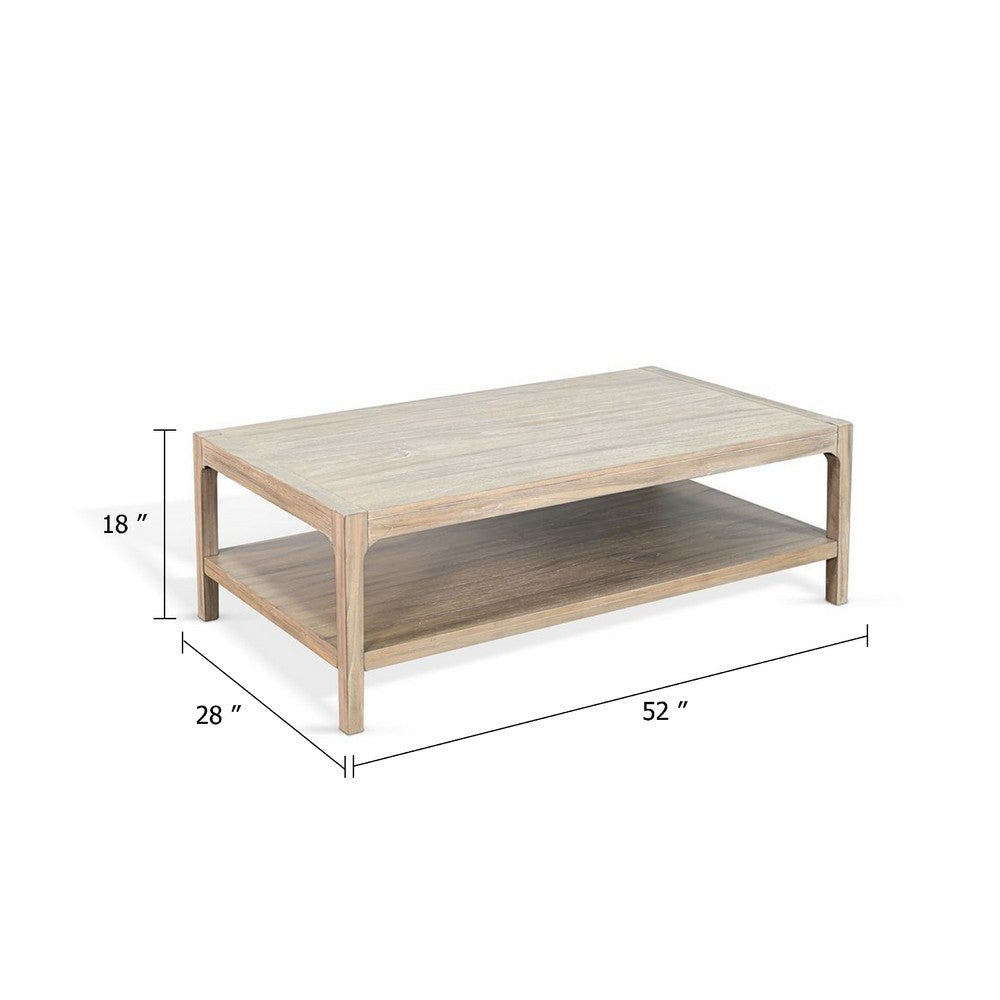 Fela Coffee Table, 52 Inch Rectangular Top, Natural Brown Solid Wood - BM340388