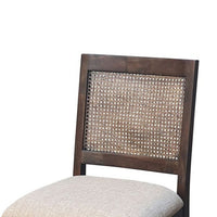 Zemi Dining Chair Set of 2, Rattan Back, Beige, Dark Brown Solid Wood - BM340389