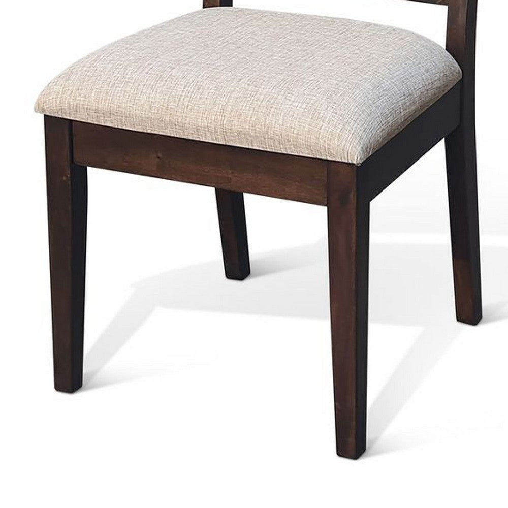 Zemi Dining Chair Set of 2, Rattan Back, Beige, Dark Brown Solid Wood - BM340389