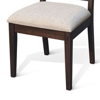 Zemi Dining Chair Set of 2, Rattan Back, Beige, Dark Brown Solid Wood - BM340389
