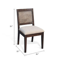 Zemi Dining Chair Set of 2, Rattan Back, Beige, Dark Brown Solid Wood - BM340389