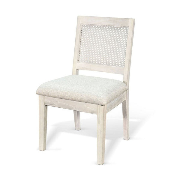 Zemi Dining Chair Set of 2, Rattan Back, Beige, Light Gray Solid Wood - BM340390