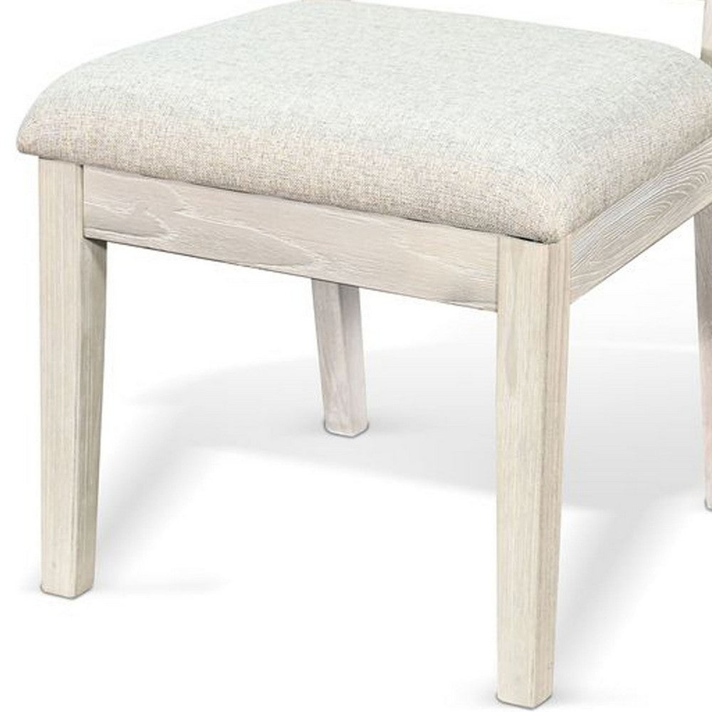 Zemi Dining Chair Set of 2, Rattan Back, Beige, Light Gray Solid Wood - BM340390