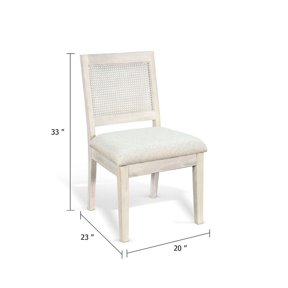 Zemi Dining Chair Set of 2, Rattan Back, Beige, Light Gray Solid Wood - BM340390