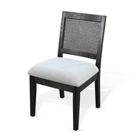 Zemi Dining Chair Set of 2, Rattan Back, Beige Seat, Black Solid Wood - BM340391